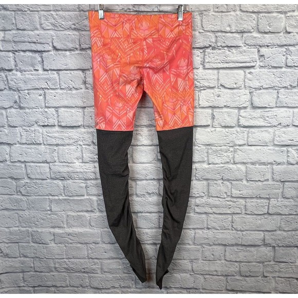 ALO Yoga Goddess Leggings Women Orange‎ Geometric Print Gray Ribbed Sz Medium - Picture 2 of 14